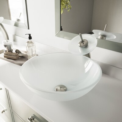 Vigo Vessel Sinks White Frost Glass Vessel Round Bathroom Sink