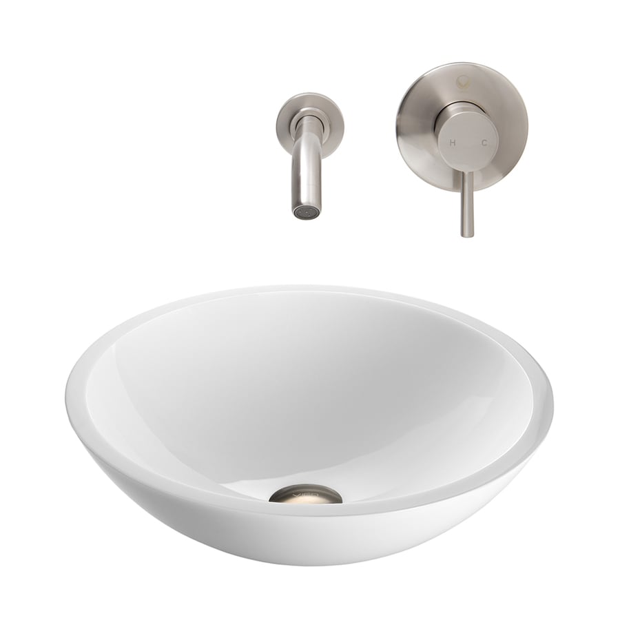 VIGO Vessel Bathroom-Set White Glass Vessel Round Bathroom Sink with ...