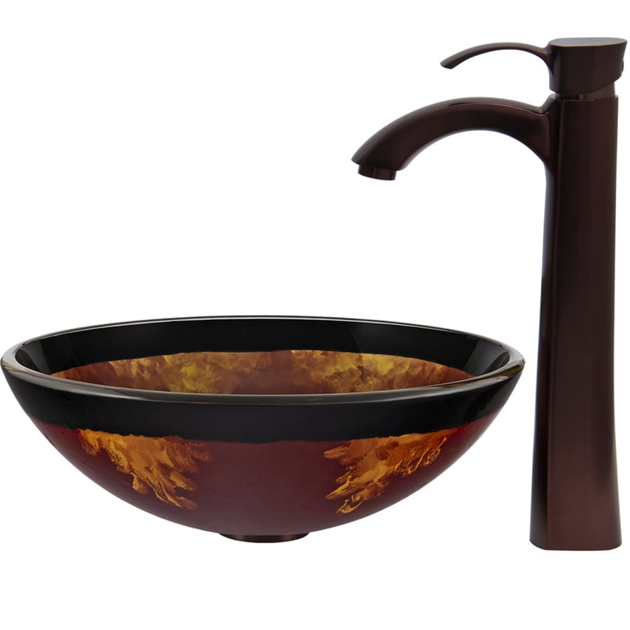 Sink and Vessel Faucet Set Auburn/Mocha Glass Vessel Bathroom Sink ...