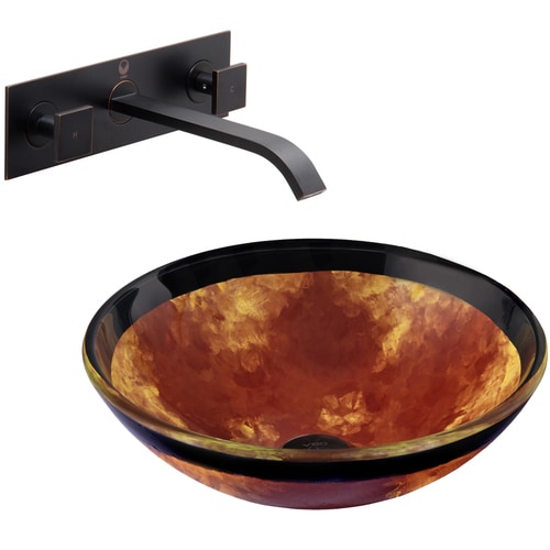 VIGO Vessel Sinks Antique Rubbed Bronze Glass Vessel Round Bathroom Sink with Faucet (Drain