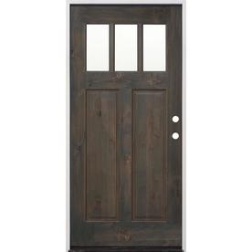 Wood Entry Doors At Lowes Creative Entryways Craftsman Clear Gl Left Hand Inswing Ash Alder Stained Wood Prehung Entry Door