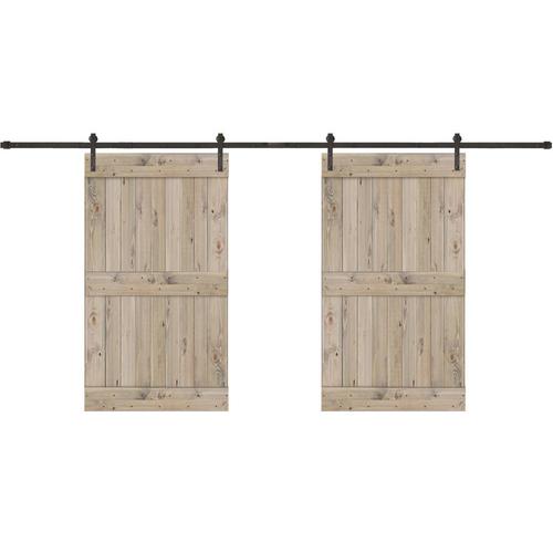 Creative Entryways Biparting Weathered Gray Stained 2Panel Wood Pine