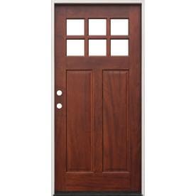 Wood Entry Doors At Lowes Creative Entryways Craftsman Clear Gl Right Hand Inswing Pecan Mahogany Stained Wood Prehung Entry Door