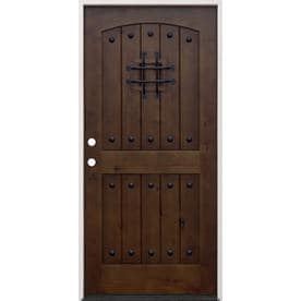 Wood Entry Doors At Lowes Creative Entryways Right Hand Inswing Walnut Alder Stained Wood Prehung Entry Door Solid Core