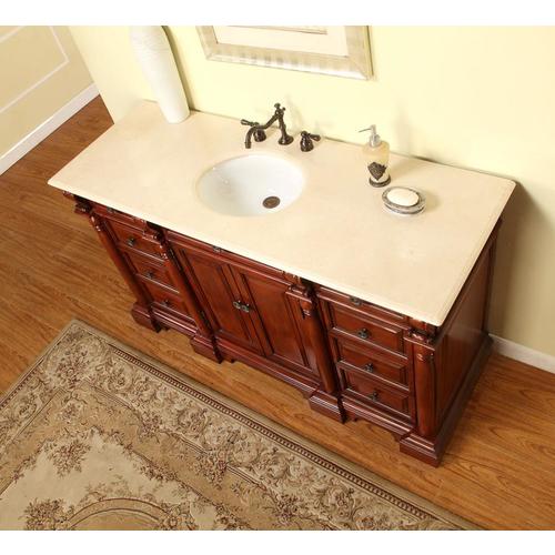 Silkroad Exclusive 62-in Red Oak Single Sink Bathroom Vanity with Crema ...