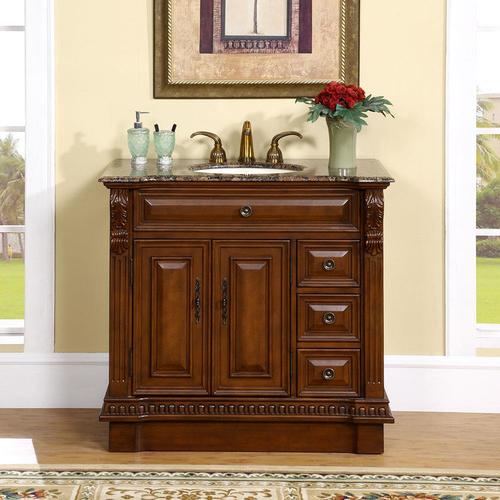 Silkroad Exclusive 38in English Chestnut Single Sink Bathroom Vanity