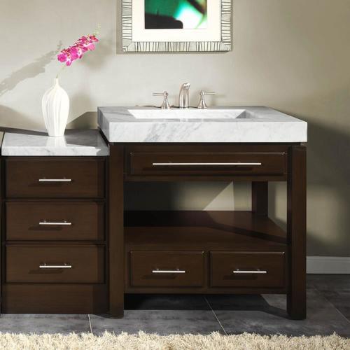 Silkroad Exclusive 56in Dark Espresso Single Sink Bathroom Vanity with Carrara White Natural