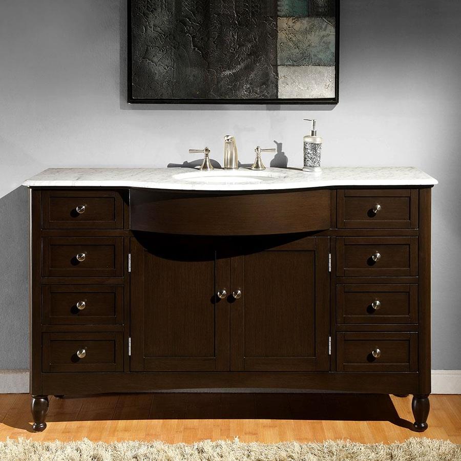 Silkroad Exclusive 58 In Dark Walnut Single Sink Bathroom Vanity With Carrara White Natural 7779