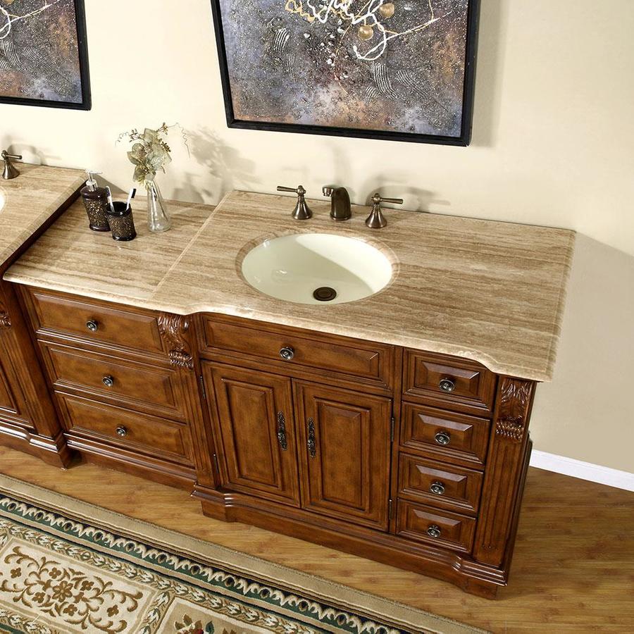 Silkroad Exclusive 58-in Walnut Single Sink Bathroom Vanity with ...