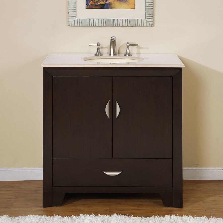 Silkroad Exclusive 36-in Dark Walnut Single Sink Bathroom Vanity with ...