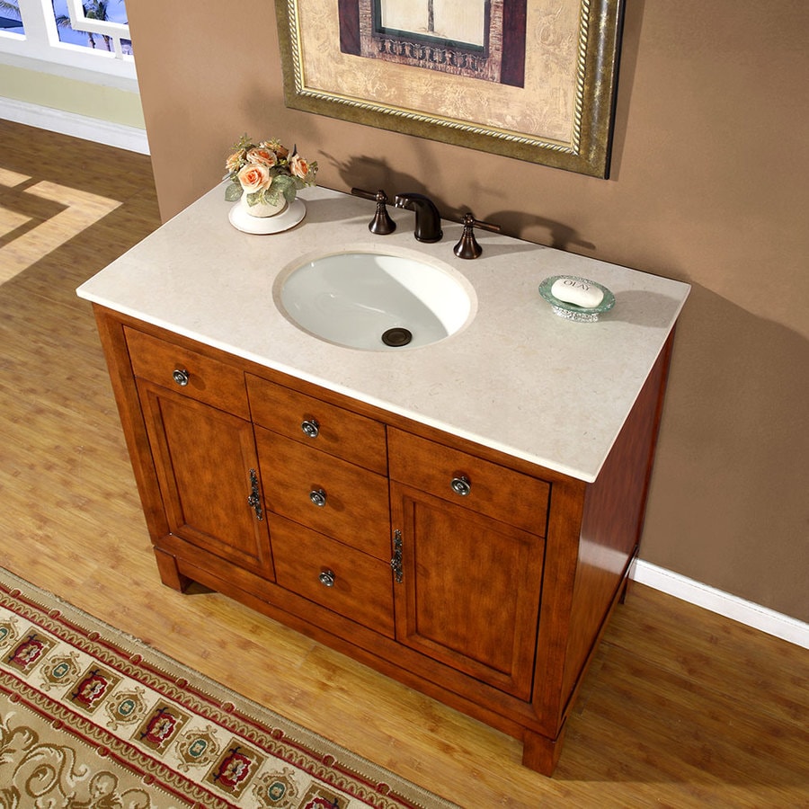 Silkroad Exclusive 42-in Cherry Single Sink Bathroom Vanity with Crema ...