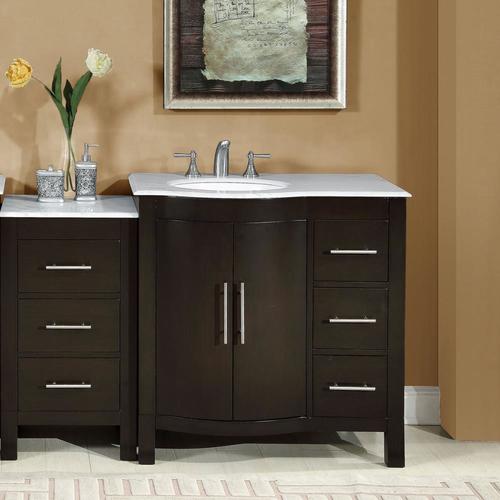 Silkroad Exclusive 53.5-in Dark Walnut Single Sink Bathroom Vanity with ...