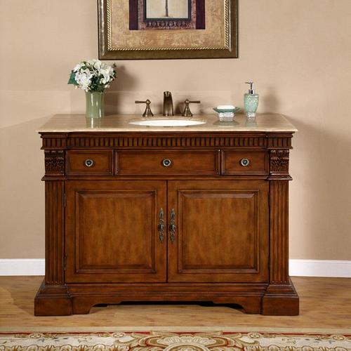Silkroad Exclusive 48in Cherry Single Sink Bathroom Vanity with