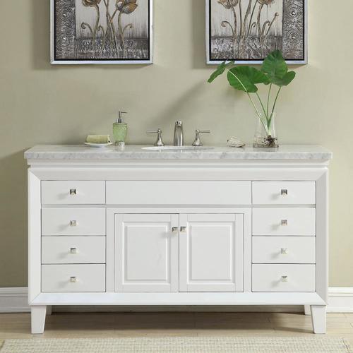 Silkroad Exclusive 60-in White Single Sink Bathroom Vanity with Carrara ...
