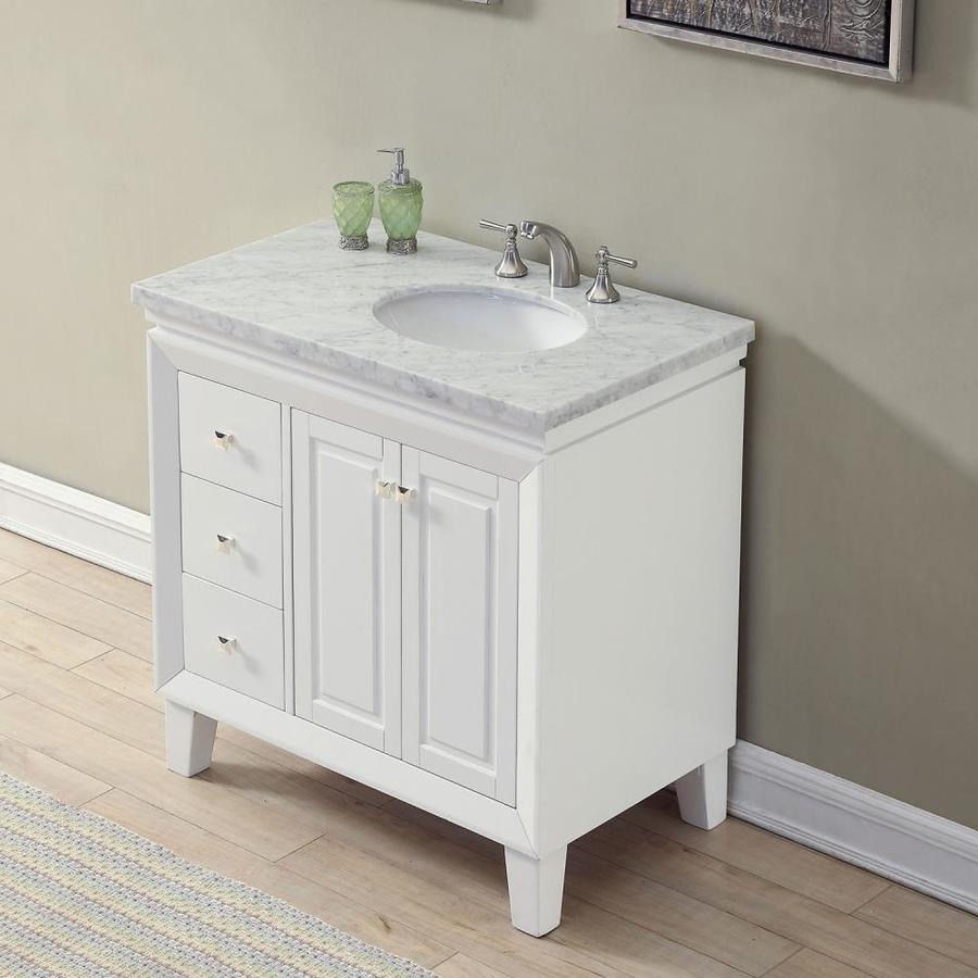 Silkroad Exclusive 36-in White Single Sink Bathroom Vanity with Carrara ...