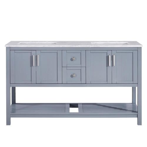 Silkroad Exclusive 60in Bluish Gray Double Sink Bathroom Vanity with