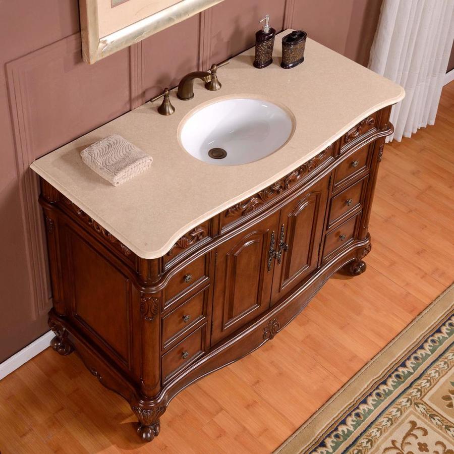 Silkroad Exclusive 48-in English Chestnut Single Sink Bathroom Vanity ...