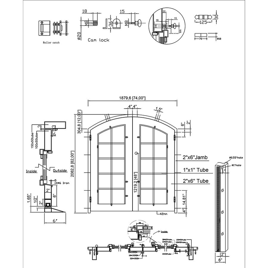 Florida Iron Doors 72-in X 80-in Iron Dark Bronze Painted Front Door 