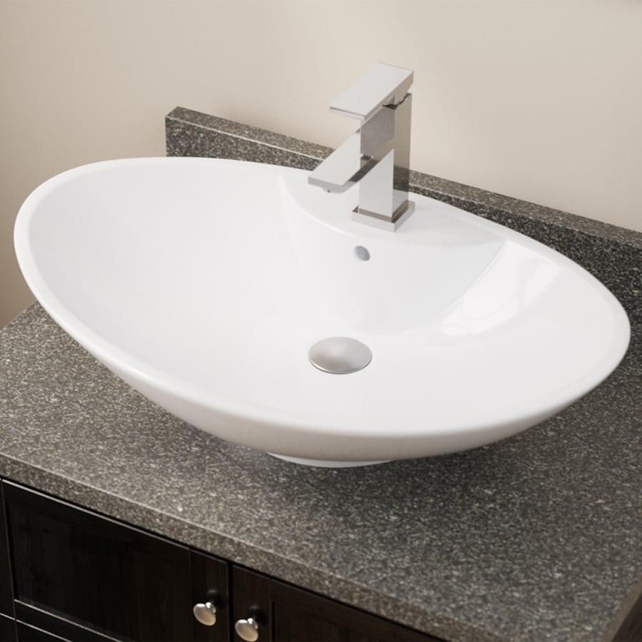 MR Direct White Porcelain Vessel Oval Bathroom Sink with Overflow Drain at