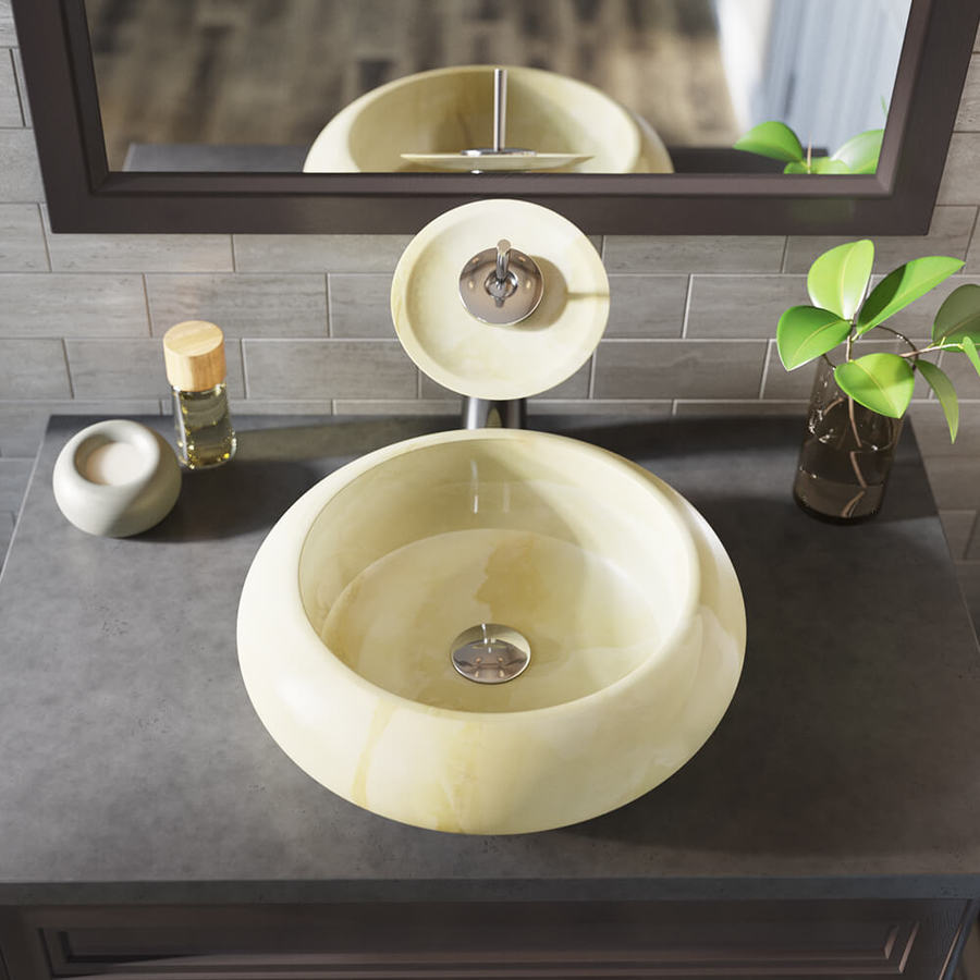 MR Direct White Onyx Stone Vessel Round Bathroom Sink at