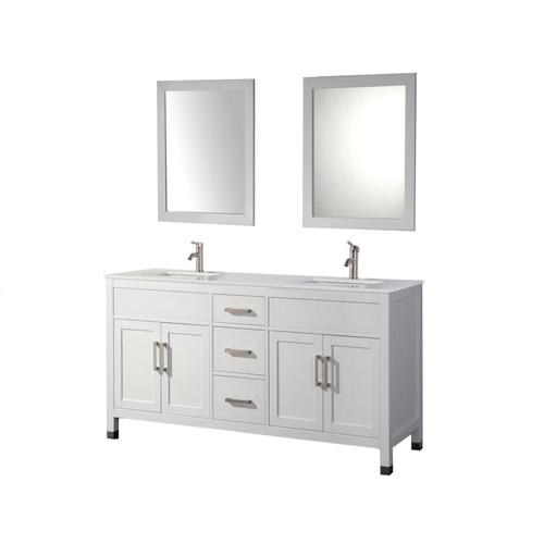 MTD Vanities 84in White Double Sink Bathroom Vanity with White Carrera