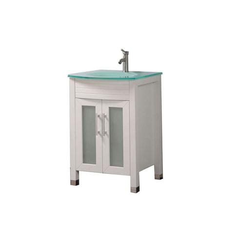 MTD Vanities 24in White Single Sink Bathroom Vanity with Green Glass