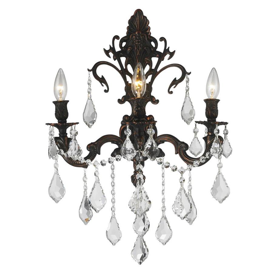 Worldwide Lighting 17in W 3Light Brass Crystal Candle Wall Sconce at