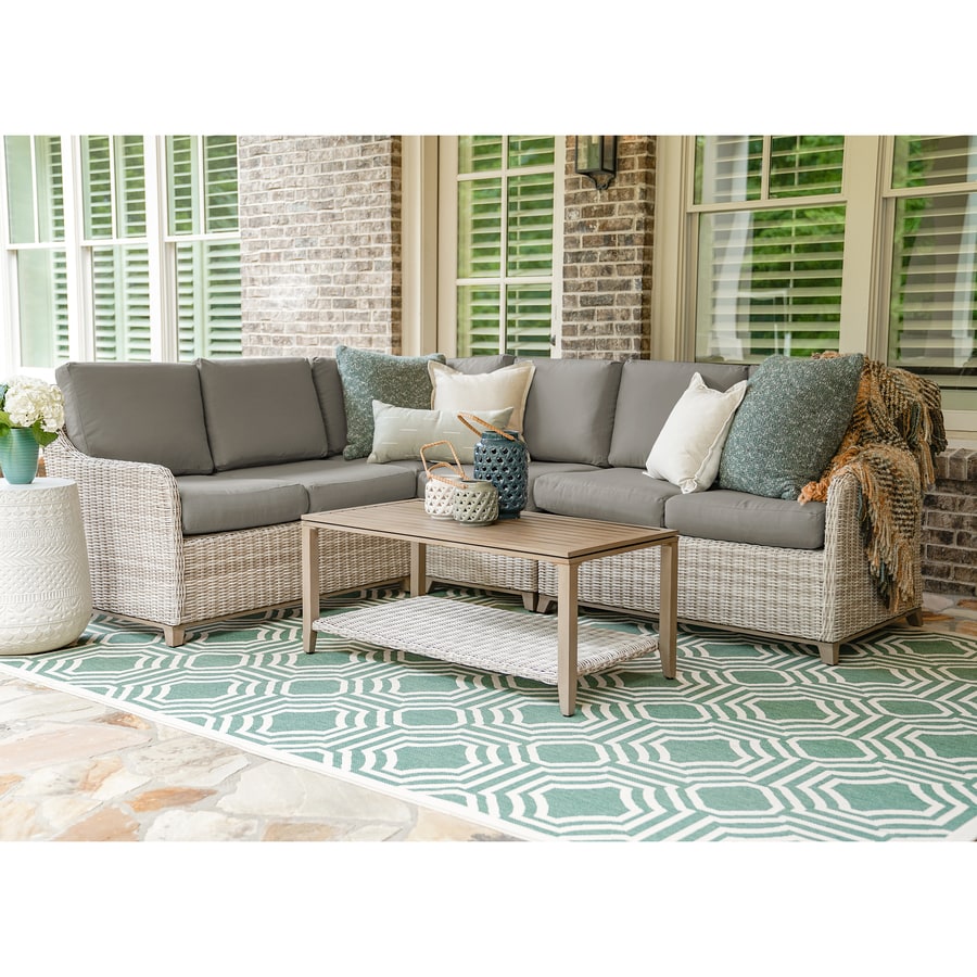 Leisure Made Hampton Wicker Outdoor Sectional With Cushion S And Gray Aluminum Frame In The