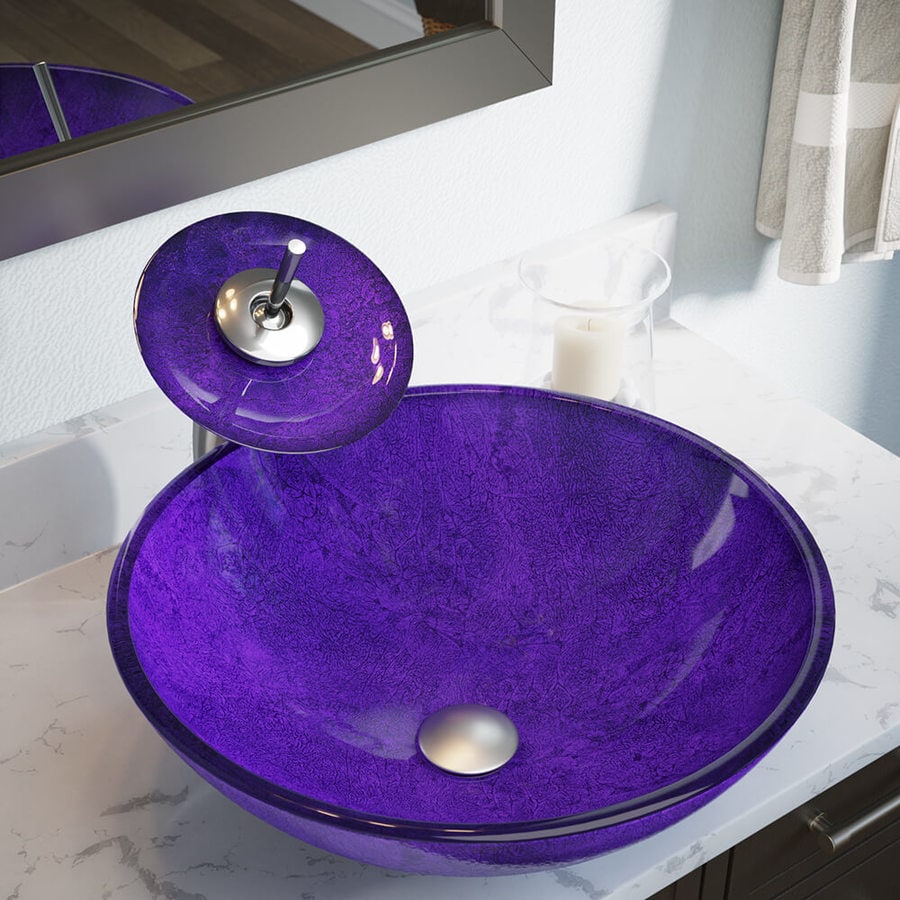 MR Direct Purple Tempered Glass Vessel Round Bathroom Sink