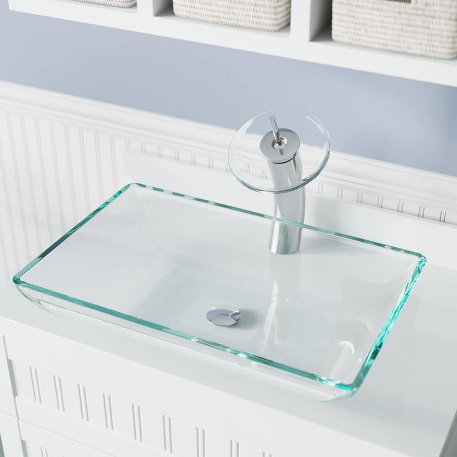 Mr Direct Crystal Tempered Glass Vessel Rectangular Bathroom Sink At