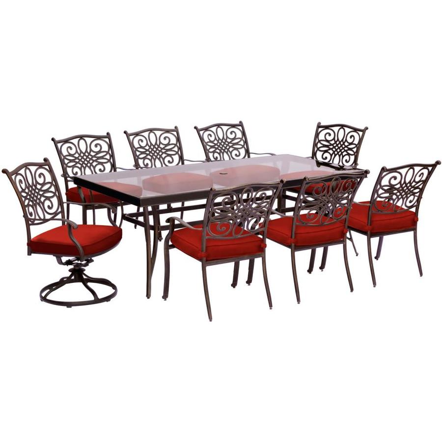 Hanover Outdoor Furniture Tradtions 9 Piece Red Aluminum Frame Patio Hanover Outdoor Furniture Tradtions 9 Piece Red Aluminum Frame Patio Set With Cushions