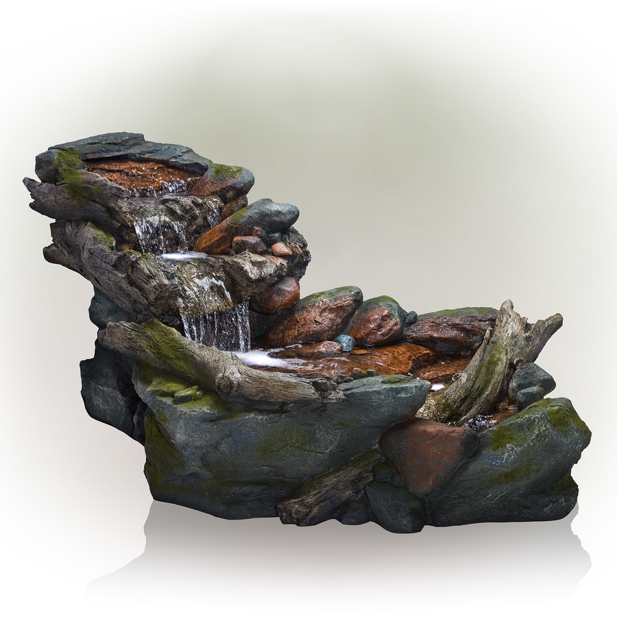 Alpine Corporation 28-in Resin Rock Waterfall Outdoor Fountain at Lowes.com