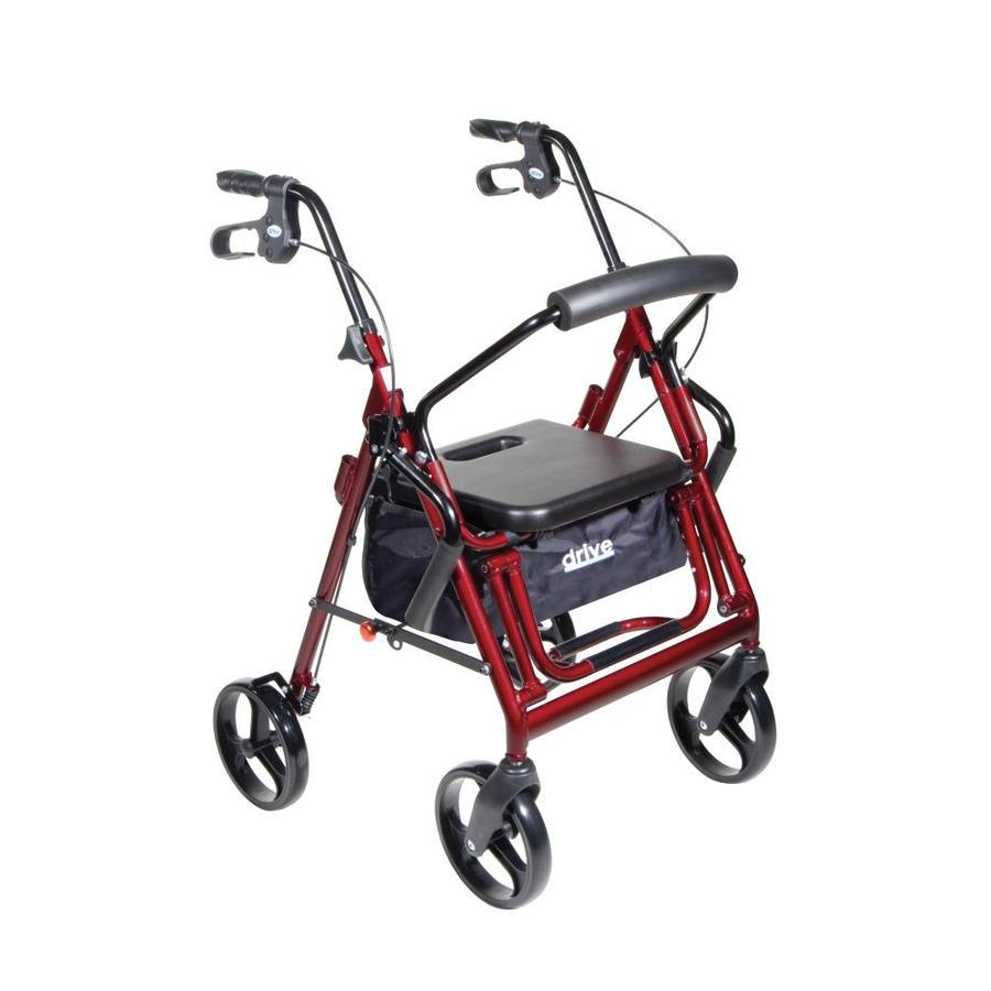 Drive Medical 795BU Duet Dual Function Transport Wheelchair Rollator Rolling Walker, Burgundy