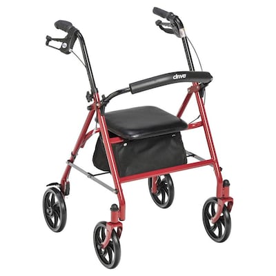 Drive Medical Four Wheel Rollator Rolling Walker with Fold Up Removable Back Support, Red