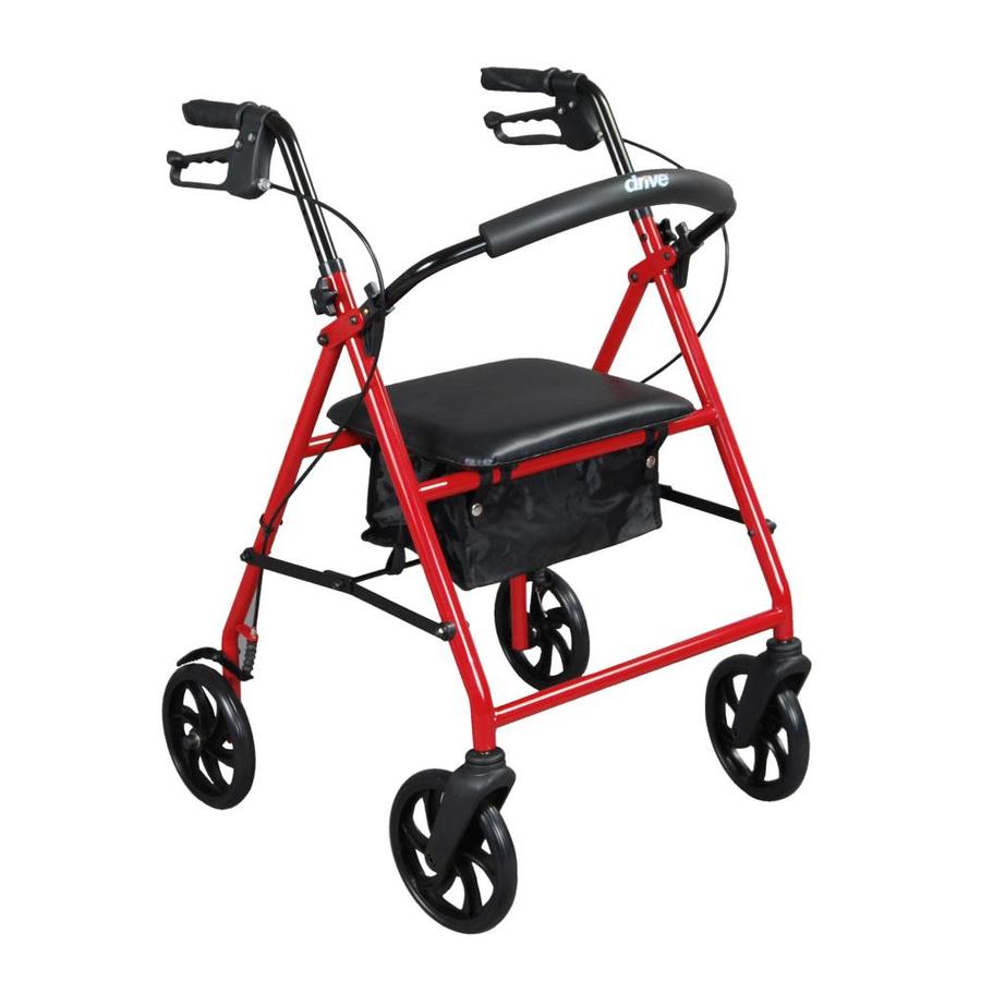 Drive Medical Steel Rollator Rolling Walker with 8in Wheels, Red in the Walkers, Wheelchairs