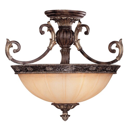 24 In W Moroccan Bronze Textured Semi Flush Mount Light At