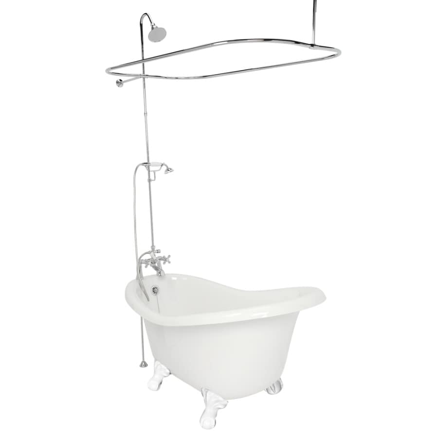 American Bath Factory Ascot 32.5-in W x 60-in L White Acrylic Oval Reversible Drain Clawfoot Bathtub and Faucet Included