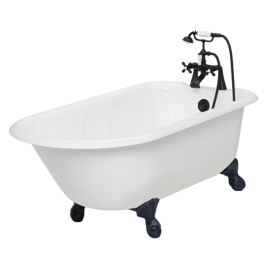 American Bath Factory T140B-OB Windsor 31-Inches x 61-Inches White Cast iron Oval Clawfoot Bathtub with Faucet Hand Shower Drain ( Reversible Drain )