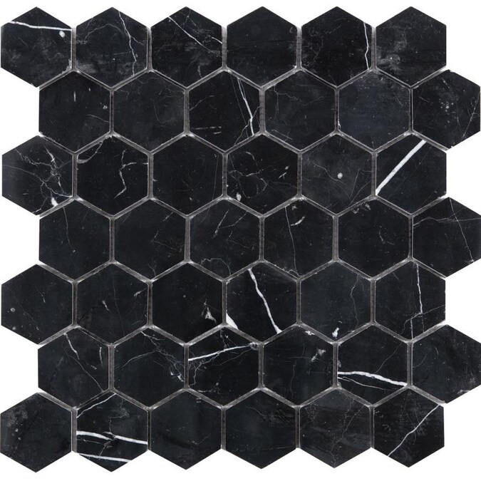 Anatolia Tile Nero 12-in x 12-in Polished Hexagon Marble Look Wall Tile