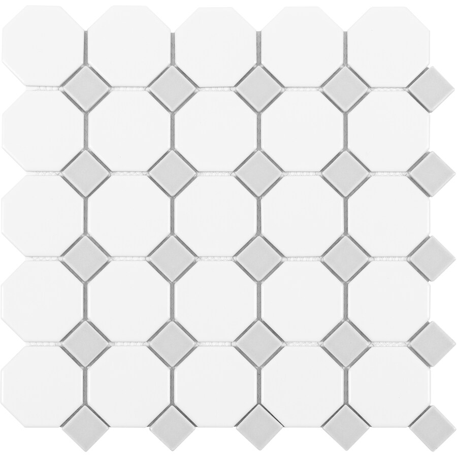 Anatolia Tile Hudson Hudson Brilliant White and Gray 12-in x 12-in ...