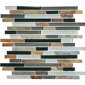Graphite 12-in x 12-in Stone And Glass Linear Mosaic Wall Tile (Common: 12-in x 12-in; Actual: 12-in x 11.88-in)