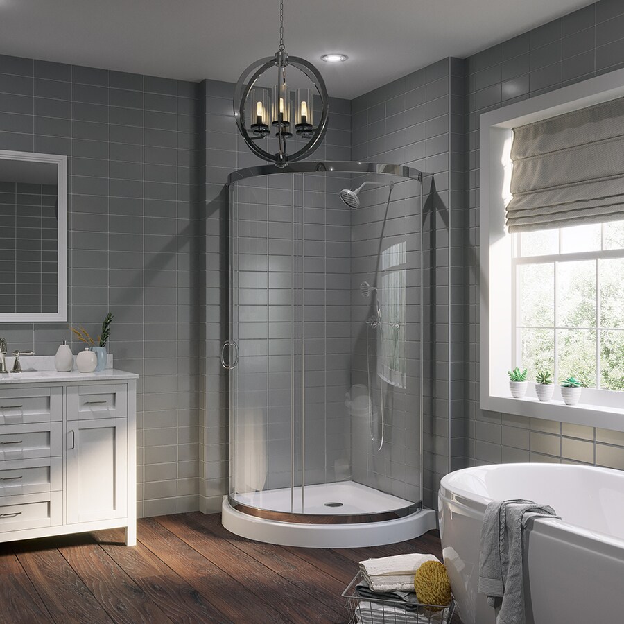 OVE Decors Breeze Chrome Floor Round 2-Piece Corner Shower Kit (Actual: 76-in x 36-in x 36-in 