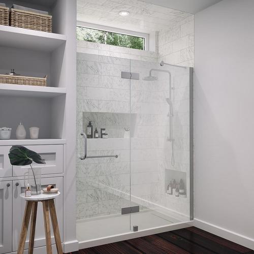 OVE Decors Shelby 58.25in to 58.75in W Frameless Brushed nickel Hinged Shower Door in the