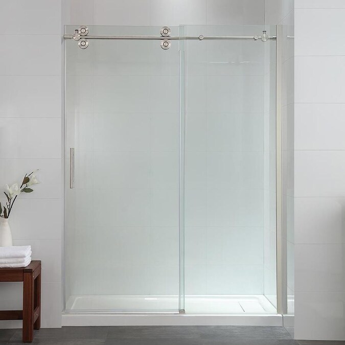 OVE Decors Sydney 78.75in H x 58.25in to 60in W Frameless Sliding Satin nickel Shower Door