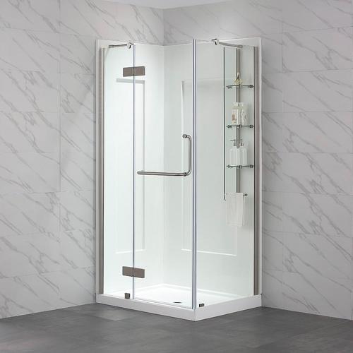 OVE Decors Dalia 39.75in to 40in W Frameless Hinged Satin Nickel Shower Door in the Shower