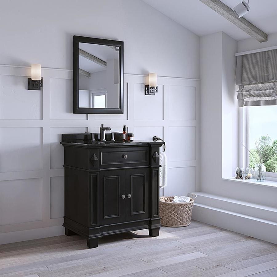 OVE Decors Essex 31in Antique Black Single Sink Bathroom Vanity with Black Granite Top at