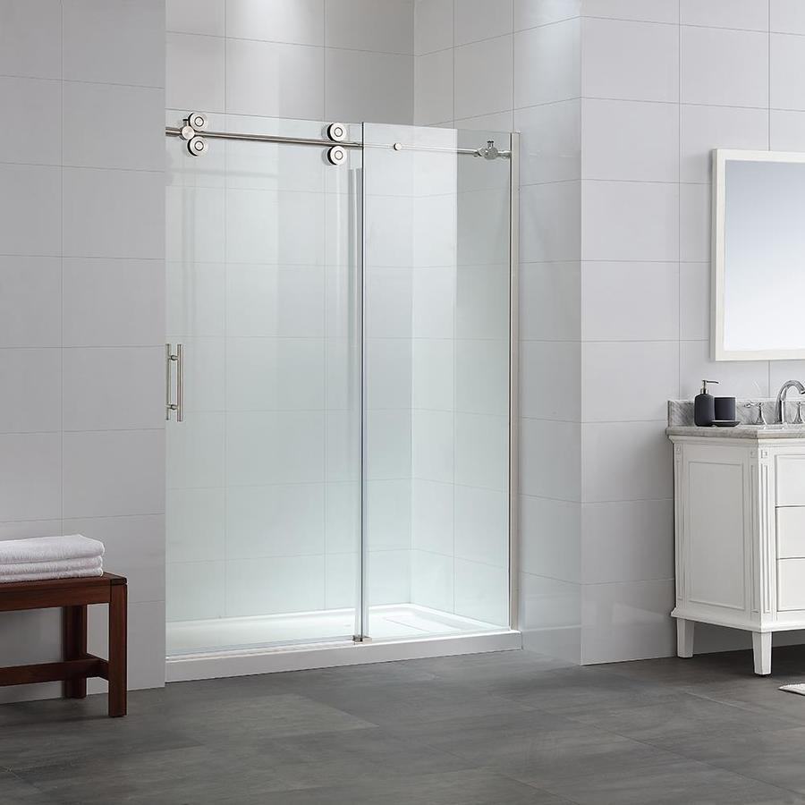 OVE Decors Mallory 56in to 59.5in Frameless Brushed Nickel Sliding Shower Door at