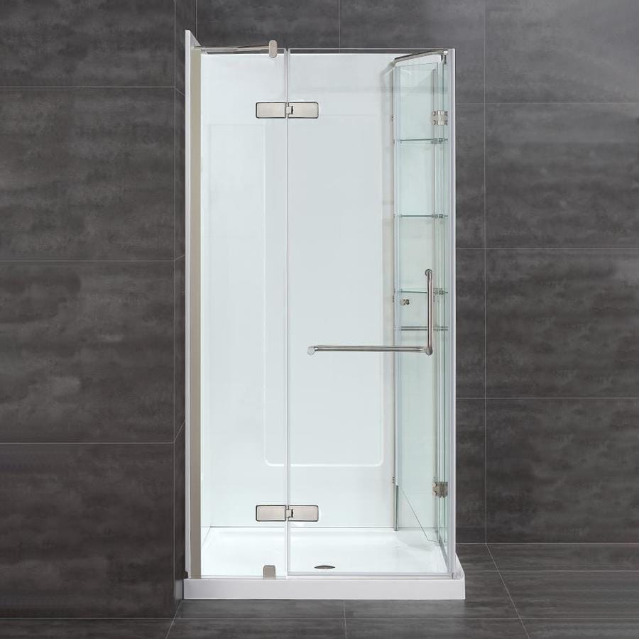 Savannah Brushed Nickel Floor Rectangle Corner Shower Kit Actual 74 In X 38 In X 30 5 In