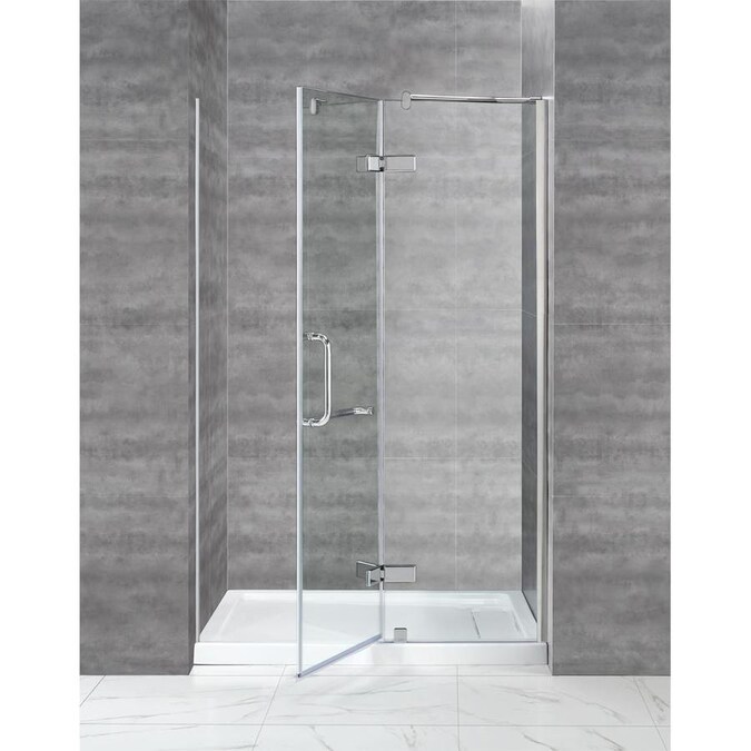 OVE Decors Shelby 74in H x 46.25in to 47.37in W Frameless Hinged Polished Chrome Shower Door