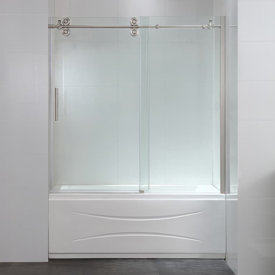 Sydney 58 25 In To 59 75 In W Frameless Bypass Sliding Satin Nickel Bathtub Door